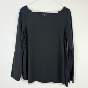 Lafayette 148 New York Black Long Sleeve Stretch Classic Minimalist Shirt